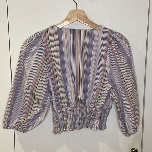 ZARA Balloon Sleeve Multicolor Striped Shirt - Picture 3 of 8